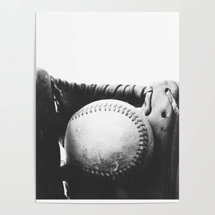 Old Retro Baseball Monochrome Ball And Glove Poster