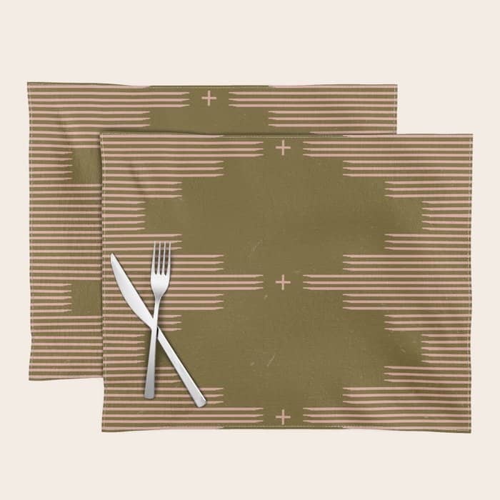 Southwestern Minimalist Retro Green & Pink Placemat
