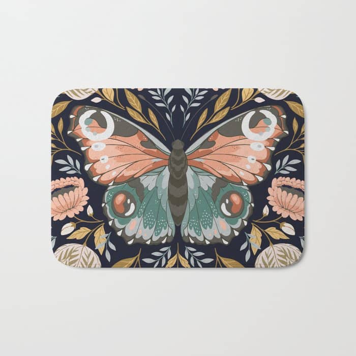 William Morris Butterfly - Midnight Garden Bath Mat