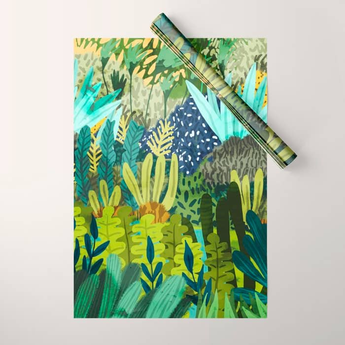 Wild Jungle Painting, Forest Dark Botanical Nature, Plants Tropical Eclectic Modern Illustration Wrapping Paper