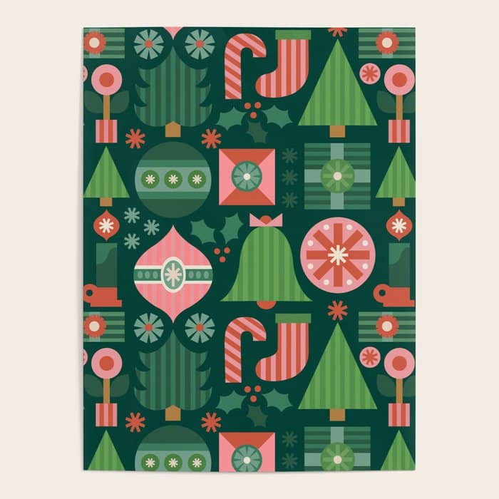 Gifts Of Christmas Pattern - Green & Pink Poster