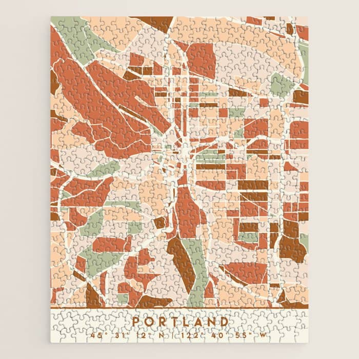 Portland Oregon City Map Earth Tones Jigsaw Puzzle