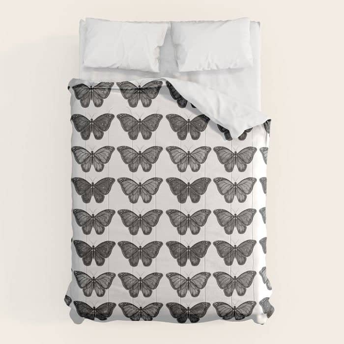 Monarch Butterfly - Black And White Comforter