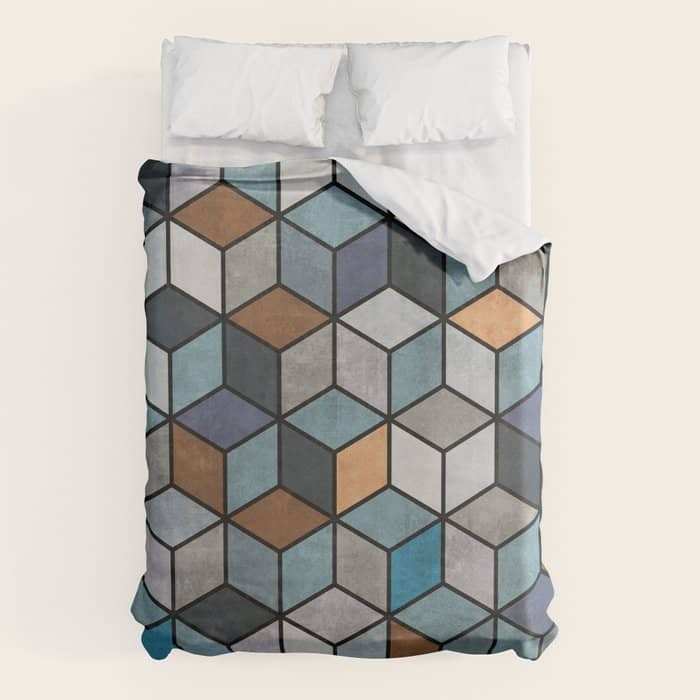 Colorful Concrete Cubes - Blue, Grey, Brown Duvet Cover
