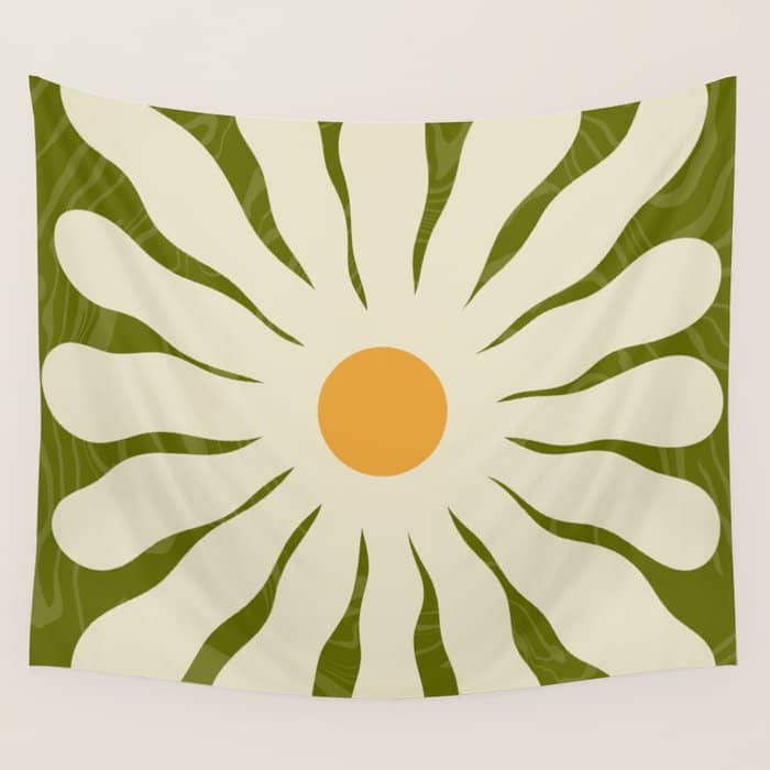 White Daisy Flower 70s Retro Abstract Wall Tapestry