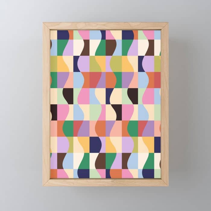 Retro Colorful Wavy Checkerboard Mini Art Print