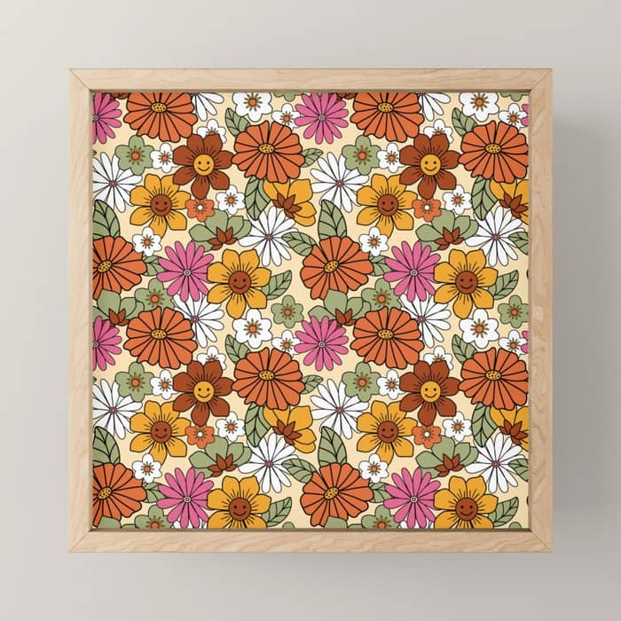 Retro 70s Boho Floral Pattern Mini Art Print