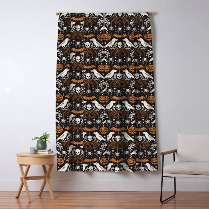 All Hallows' Eve - Black Orange Halloween Window Curtain
