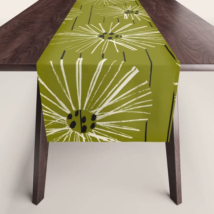 Retro Daisies: Musk Green Edition Table Runner