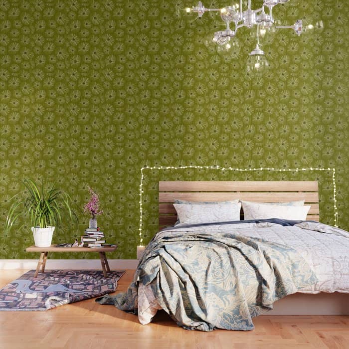 Retro Daisies: Musk Green Edition Wallpaper
