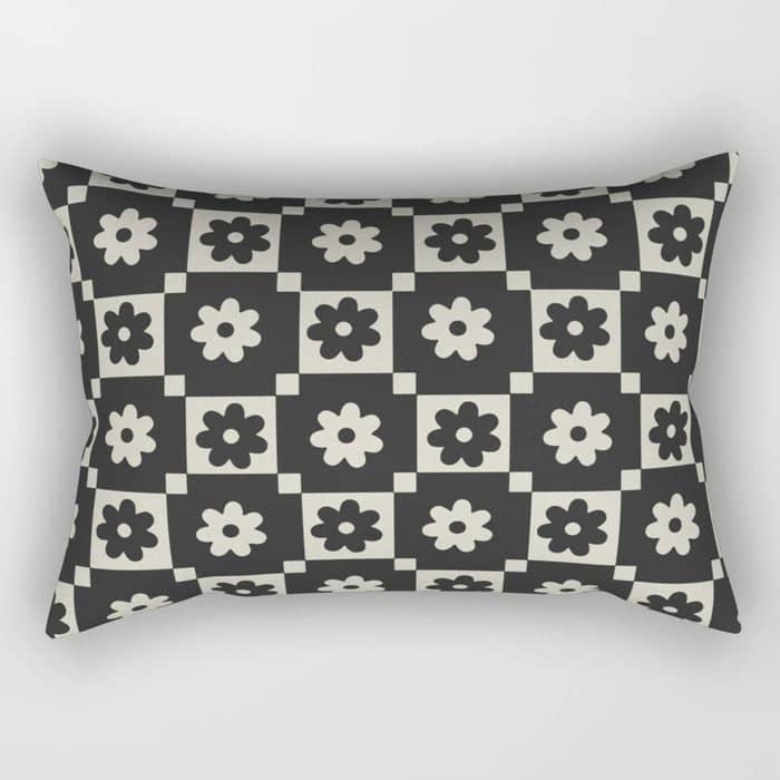Checkered Daisy - Black Ink Rectangular Pillow