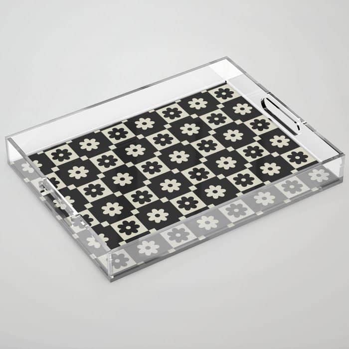 Checkered Daisy - Black Ink Acrylic Tray