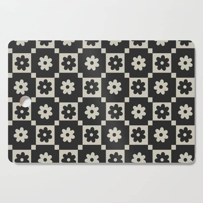Checkered Daisy - Black Ink Cutting Board