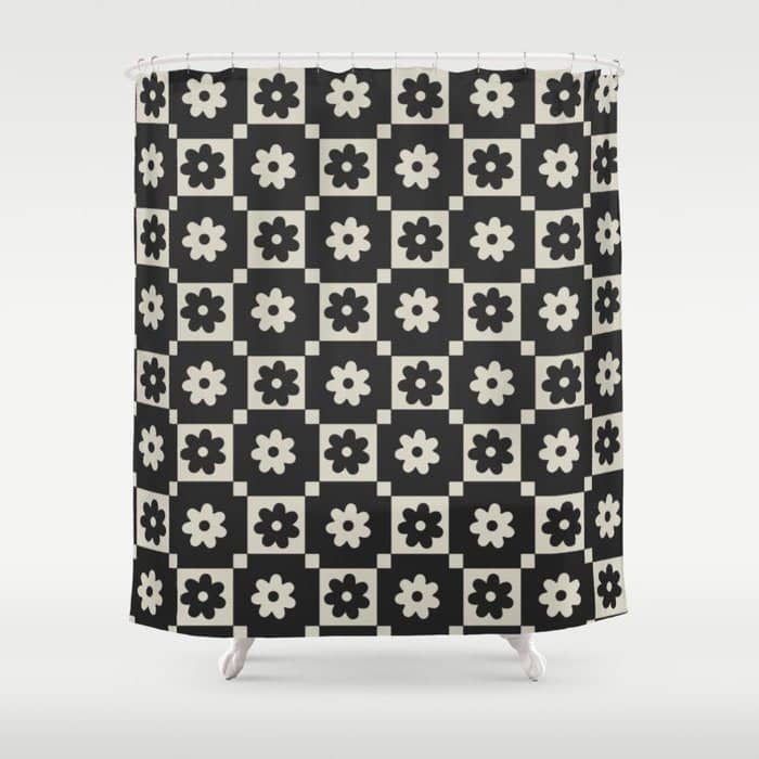 Checkered Daisy - Black Ink Shower Curtain