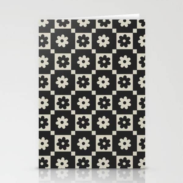 Checkered Daisy - Black Ink Stationery Card