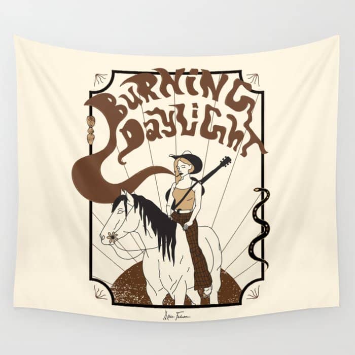 Burning Daylight - Black, Cream, Rust Wall Tapestry