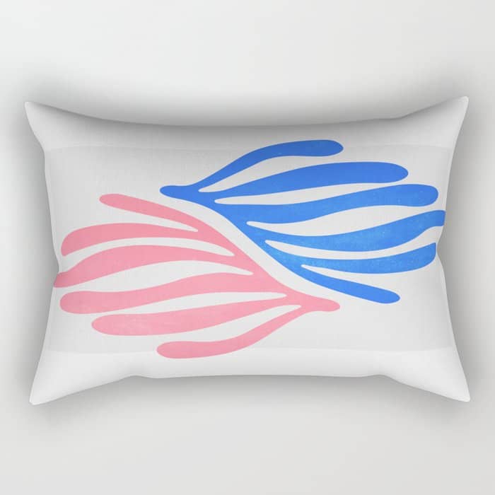 Blue & Pink Leaves: Matisse Series 01 Rectangular Pillow