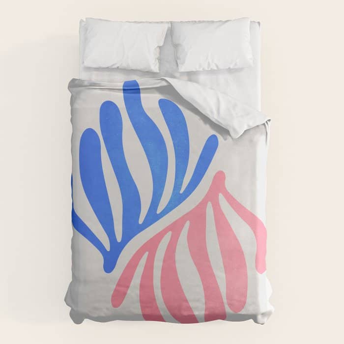 Blue & Pink Leaves: Matisse Series 01 Duvet Cover