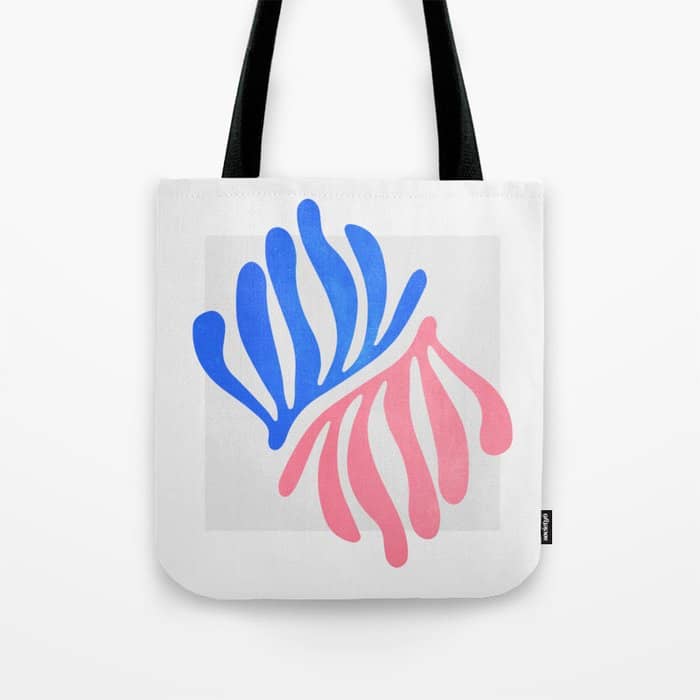 Blue & Pink Leaves: Matisse Series 01 Tote Bag