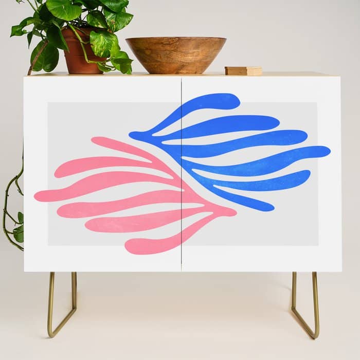 Blue & Pink Leaves: Matisse Series 01 Credenza