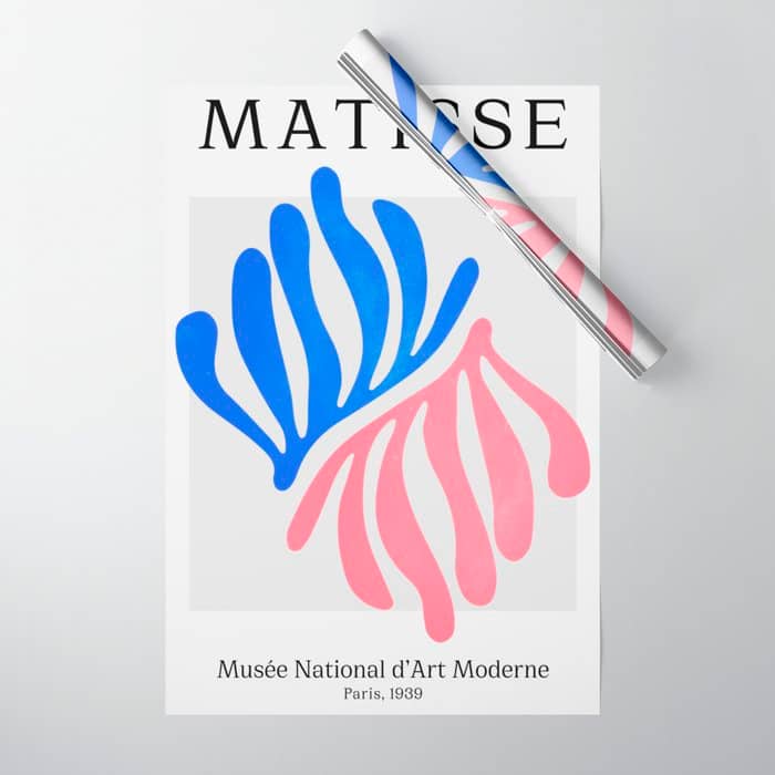 Blue & Pink Leaves: Matisse Series 01 Wrapping Paper