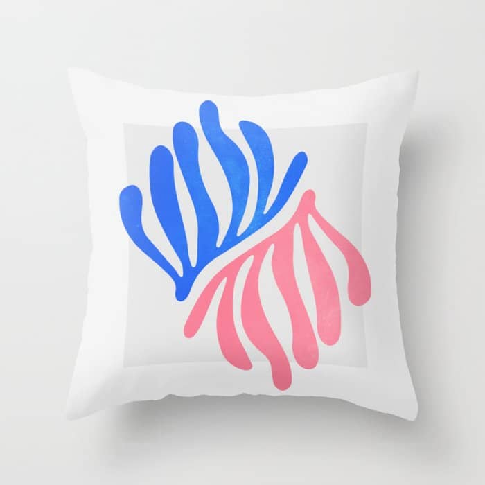 Blue & Pink Leaves: Matisse Series 01 Throw Pillow