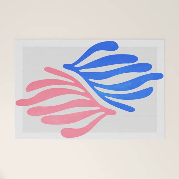 Blue & Pink Leaves: Matisse Series 01 Welcome Mat
