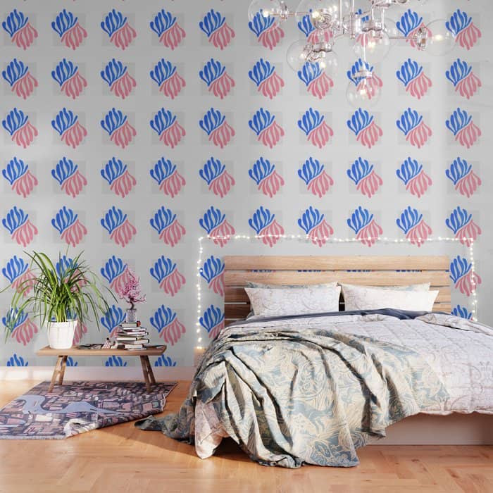 Blue & Pink Leaves: Matisse Series 01 Wallpaper