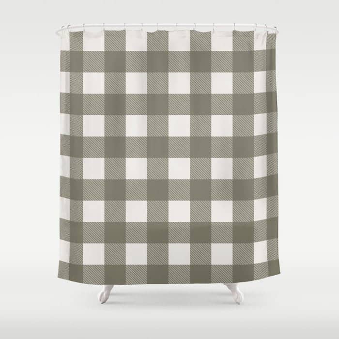 Gingham Cloth / Olive Checks Shower Curtain