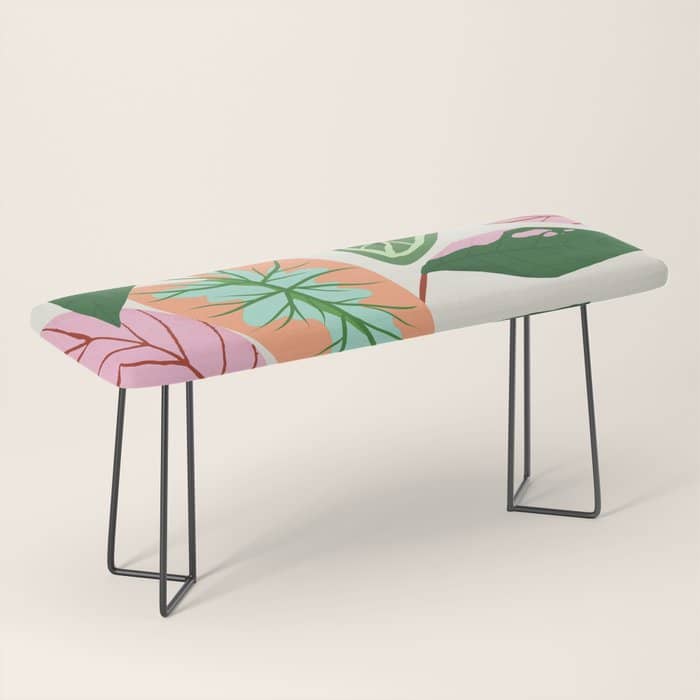 The Inseparable V.01, Nature Botanical Plants, Blush Leaves Modern Boho, Pastel Illustration Garden Bench