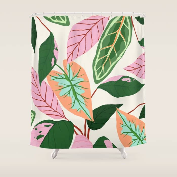 The Inseparable V.01, Nature Botanical Plants, Blush Leaves Modern Boho, Pastel Illustration Garden Shower Curtain