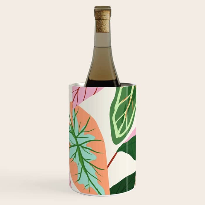 The Inseparable V.01, Nature Botanical Plants, Blush Leaves Modern Boho, Pastel Illustration Garden Wine Chiller