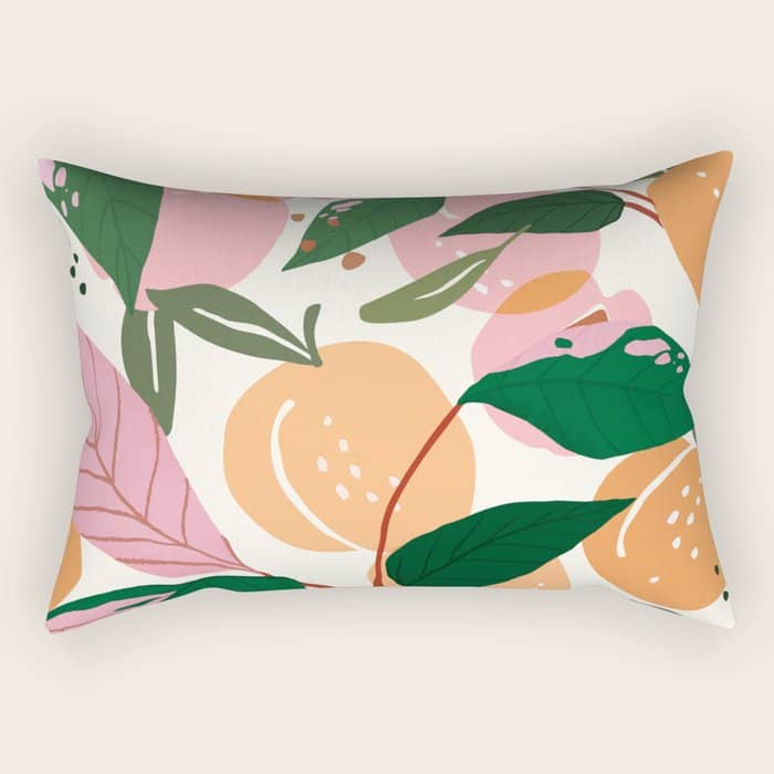 The Peach Garden , Vintage Botanical Tropical Jungle, Fruits Plants Pastel Summer Forest Rectangular Pillow