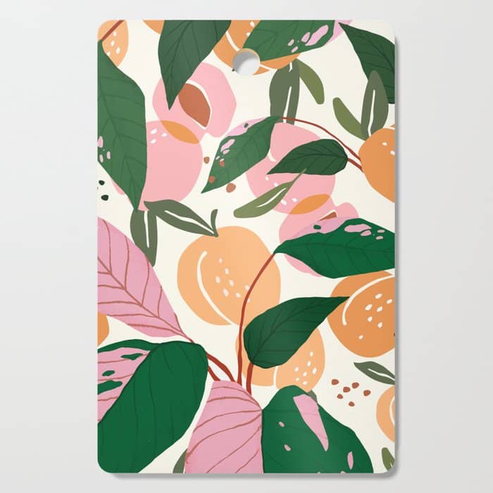 The Peach Garden , Vintage Botanical Tropical Jungle, Fruits Plants Pastel Summer Forest Cutting Board