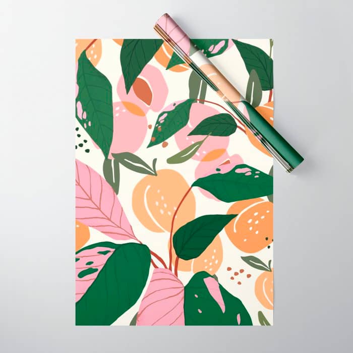 The Peach Garden , Vintage Botanical Tropical Jungle, Fruits Plants Pastel Summer Forest Wrapping Paper