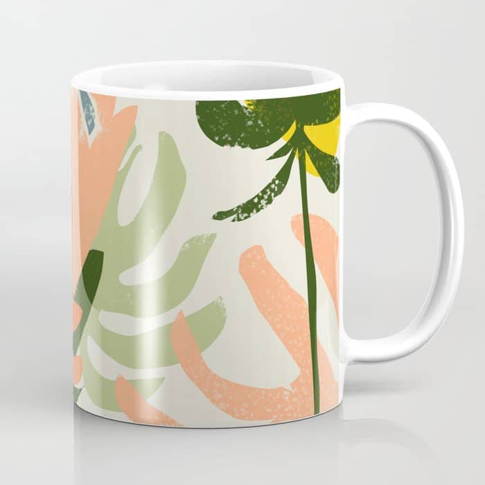 Flowers & Rain, Summer Floral Nature Botanical Painting, Modern Colorful Bohemian Illustration Coffee Mug