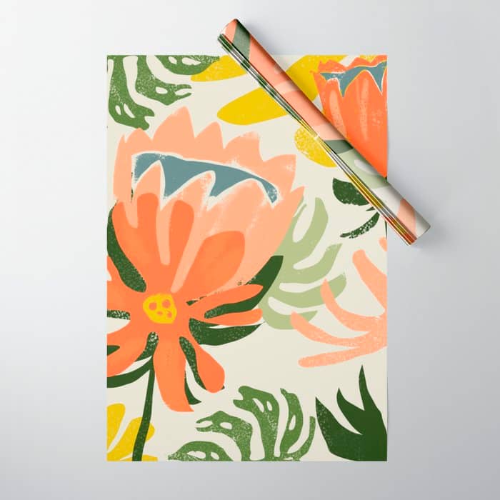 Flowers & Rain, Summer Floral Nature Botanical Painting, Modern Colorful Bohemian Illustration Wrapping Paper