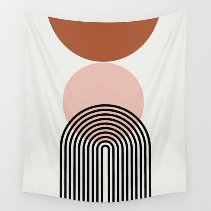 Terracotta Sun And Moon Abstract  Wall Tapestry