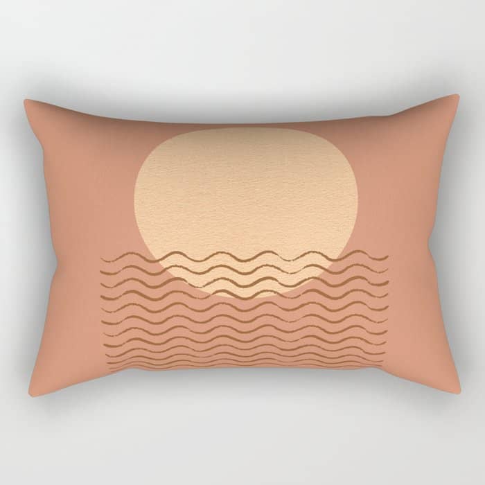 Ocean Wave Terracotta - Mid Century Modern Rectangular Pillow