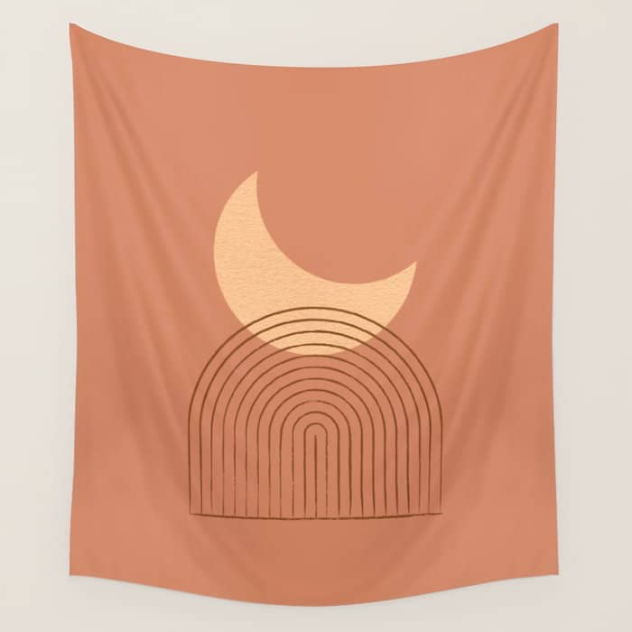 Moon Mountain Terra Orange - Mid Century Modern Wall Tapestry