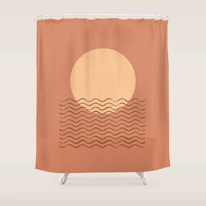 Ocean Wave Terracotta - Mid Century Modern Shower Curtain