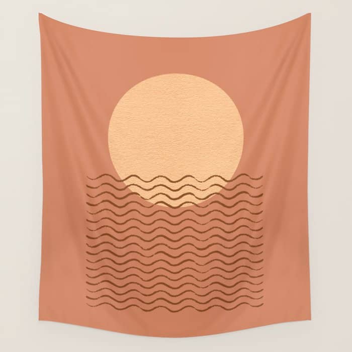 Ocean Wave Terracotta - Mid Century Modern Wall Tapestry