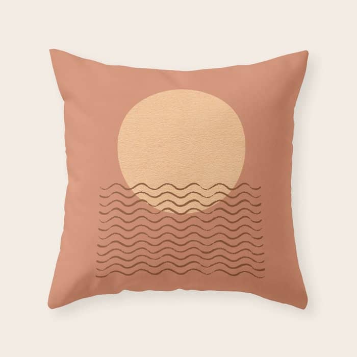 Ocean Wave Terracotta - Mid Century Modern Throw Pillow