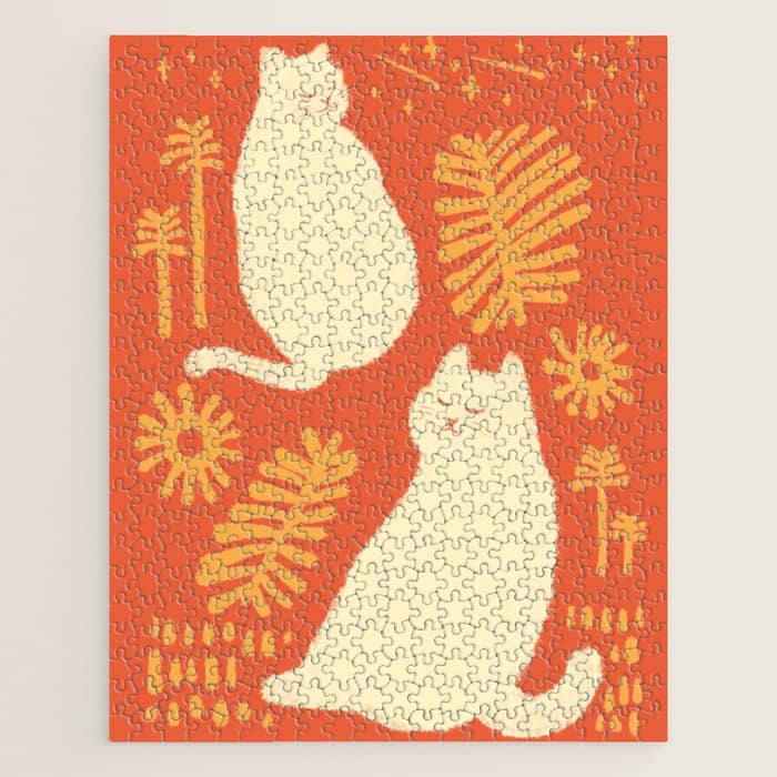 Abstraction Minimal Cat 27red Happy Go Lucky Jigsaw Puzzle
