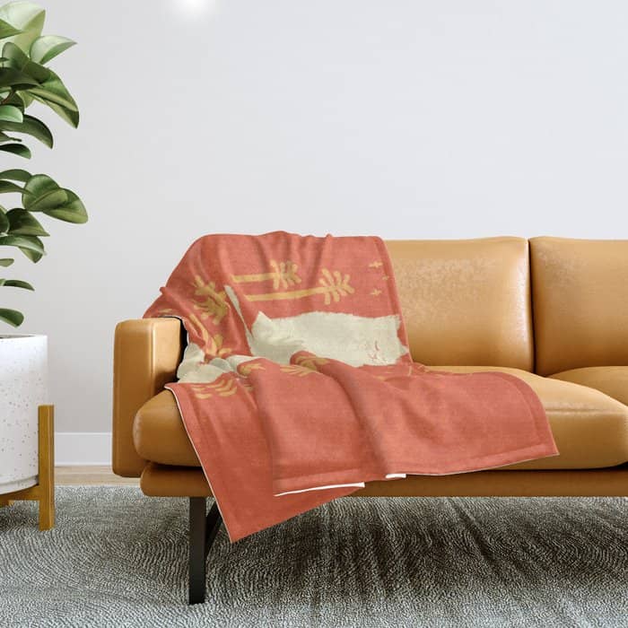Abstraction Minimal Cat 27red Happy Go Lucky Throw Blanket