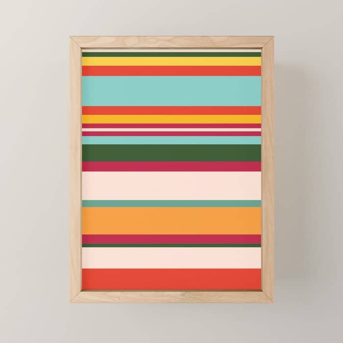 Vintage Striped Beach Pattern Mini Art Print
