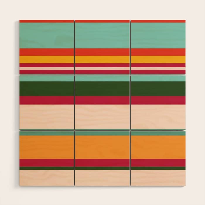 Vintage Striped Beach Pattern Wood Wall Art