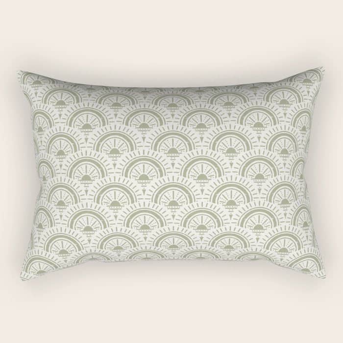 Surfside Deco . Lush Green On Neutral Rectangular Pillow