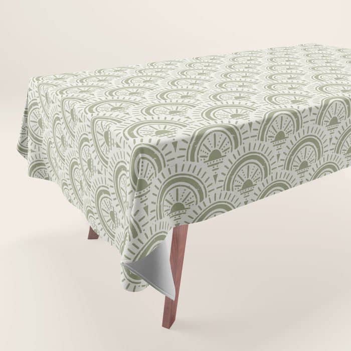 Surfside Deco . Lush Green On Neutral Tablecloth