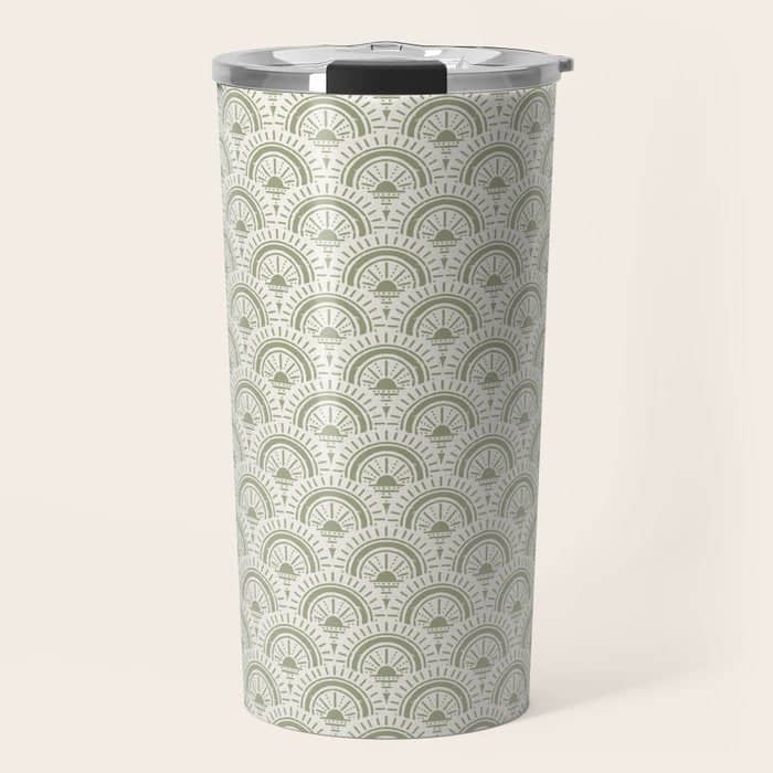 Surfside Deco . Lush Green On Neutral Travel Mug